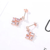 Rectangle Zircon Square Pendant Silver Drop Earrings for Women